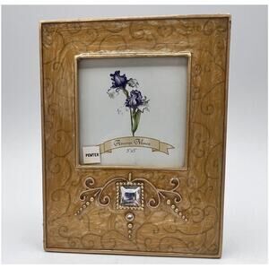 Ashleigh Manor Gold Enamel Photo Frame 3x3 Rhinestone Bling Pewter Free Standing